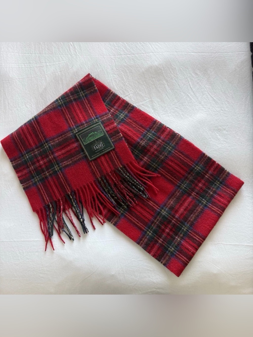 “Fado Clothing” 100% Pure Wool Red Tartan Plaid Scarf from Dublin, Ireland